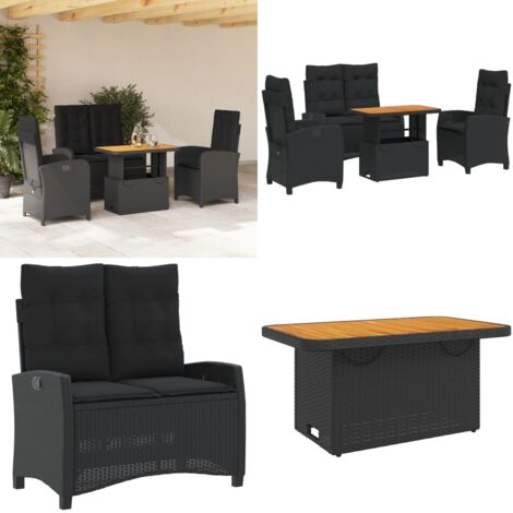 Ensemble à manger de jardin 4 pcs avec coussins noir - Chaise de jardin - Banc de jardin