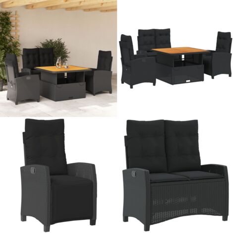 Ensemble à manger de jardin 4 pcs avec coussins noir - Chaise de jardin - Banc de jardin