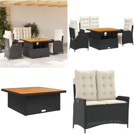 Ensemble à manger de jardin 4 pcs avec coussins noir - Chaise de jardin - Banc de jardin