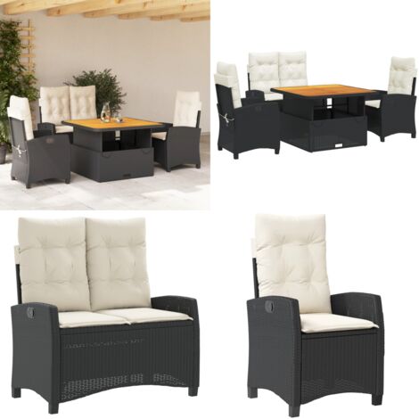Ensemble à manger de jardin 4 pcs avec coussins noir - Chaise de jardin - Banc de jardin