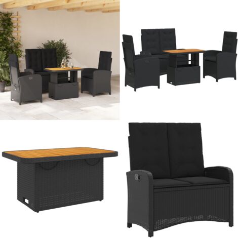 Ensemble à manger de jardin 4 pcs avec coussins noir - Chaise de jardin - Banc de jardin