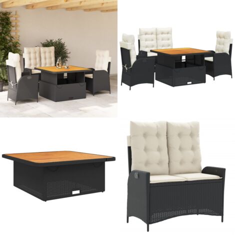 Ensemble à manger de jardin 4 pcs avec coussins noir - Chaise de jardin - Banc de jardin