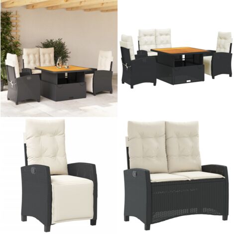Ensemble à manger de jardin 4 pcs avec coussins noir - Chaise de jardin - Banc de jardin