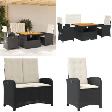 Ensemble à manger de jardin 4 pcs avec coussins noir - Chaise de jardin - Banc de jardin