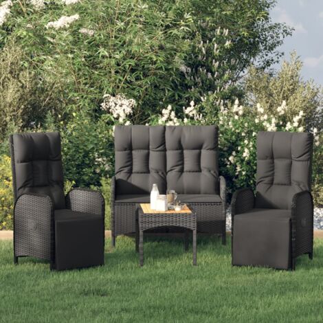 Ensemble à manger de jardin 4 pcs avec coussins noir vidaXL