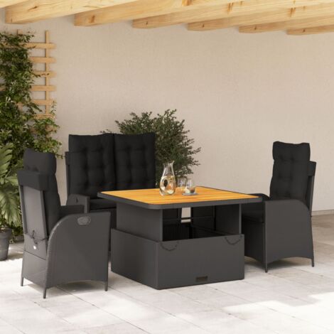 Ensemble à manger de jardin 4 pcs avec coussins noir vidaXL