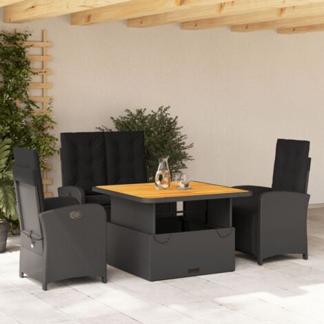 Ensemble à manger de jardin 4 pcs avec coussins noir vidaXL