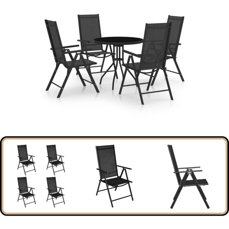 Ensemble à manger de jardin 5 pcs aluminium et textilène noir - Salon De Jardin - Mobilier De Jardin - Set De Jardin - Table De Jardin - Chaises De