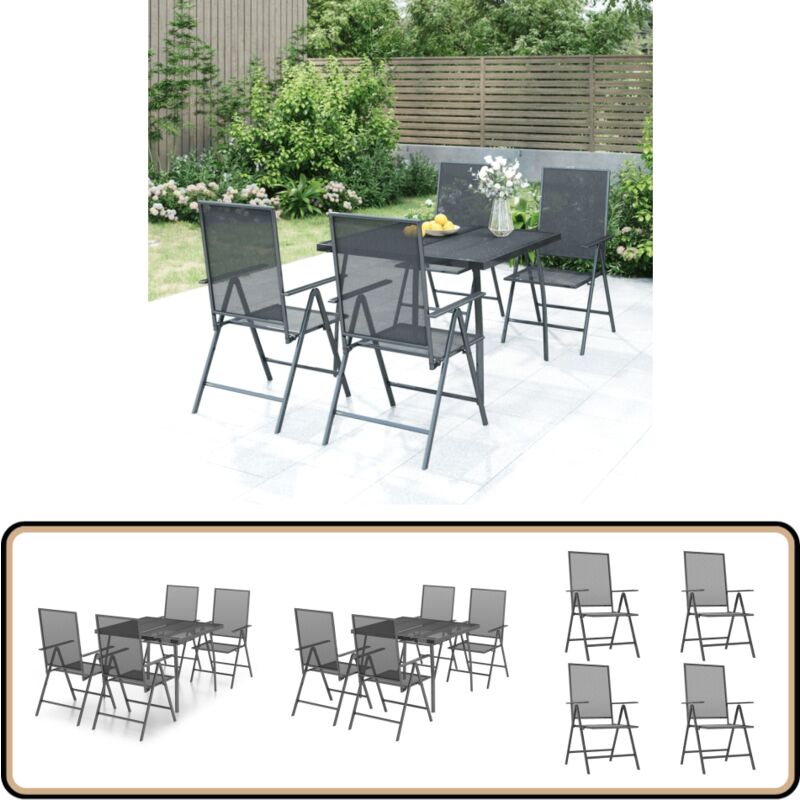 Ensemble à manger de jardin 5 pcs anthracite acier - Ensemble Salon De Jardin - Mobilier De Jardin - Table De Jardin - Chaises De Jardin - Table