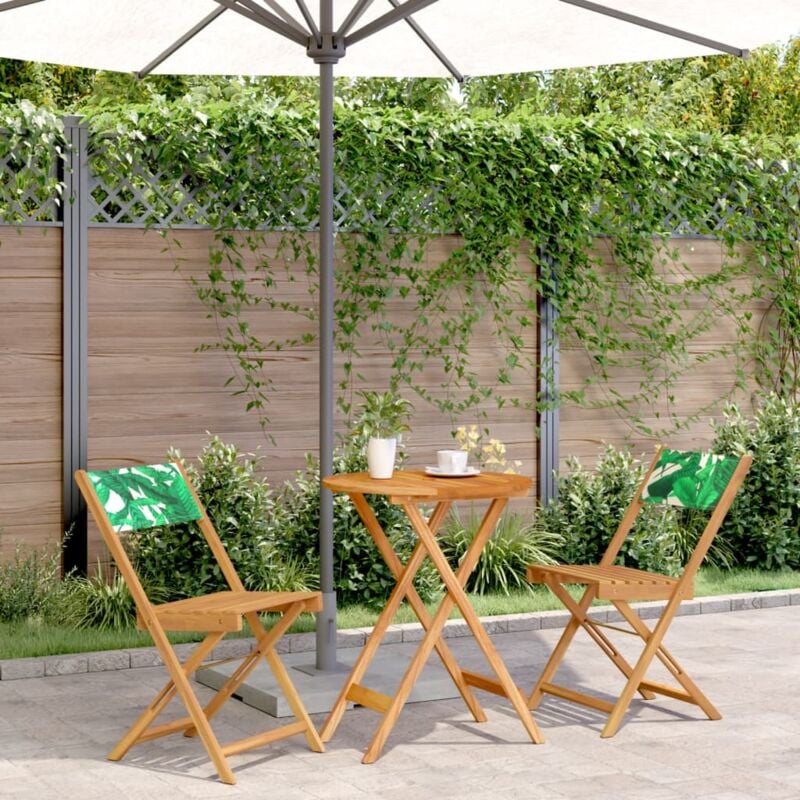 Ensemble de bistro 3 pcs motif de feuilles tissu et bois massif - Vidaxl