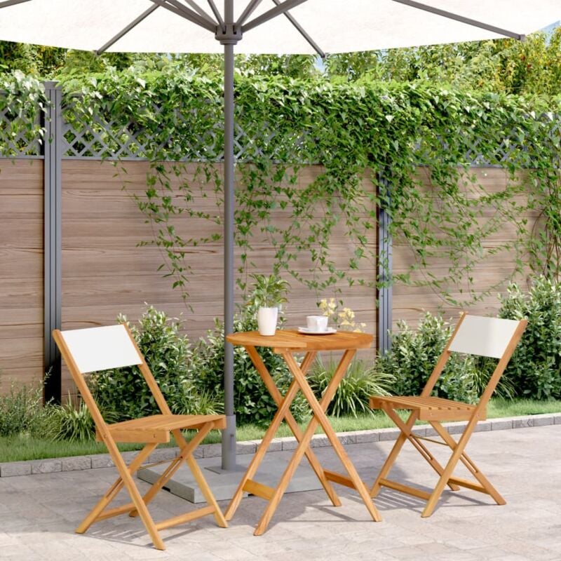 Ensemble de bistro 3 pcs blanc crème tissu et bois massif Vidaxl