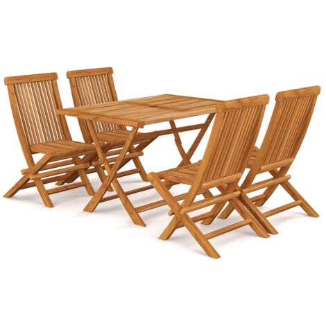 Vidaxl – Ensemble table et chaises de jardin 5 pcs – Bois de teck massif – Dimensions table 120x70cm – Design pliable pour rangement facile