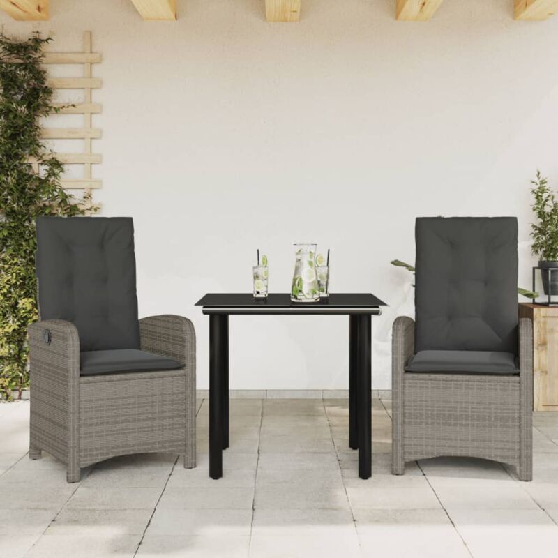Vidaxl - Ensemble à manger de jardin 3 pcs coussins gris résine tressée