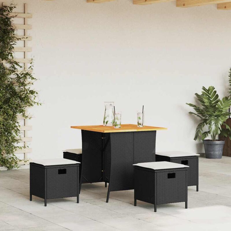 Ensemble à manger de jardin coussins 5pcs noir résine tressée - Vidaxl