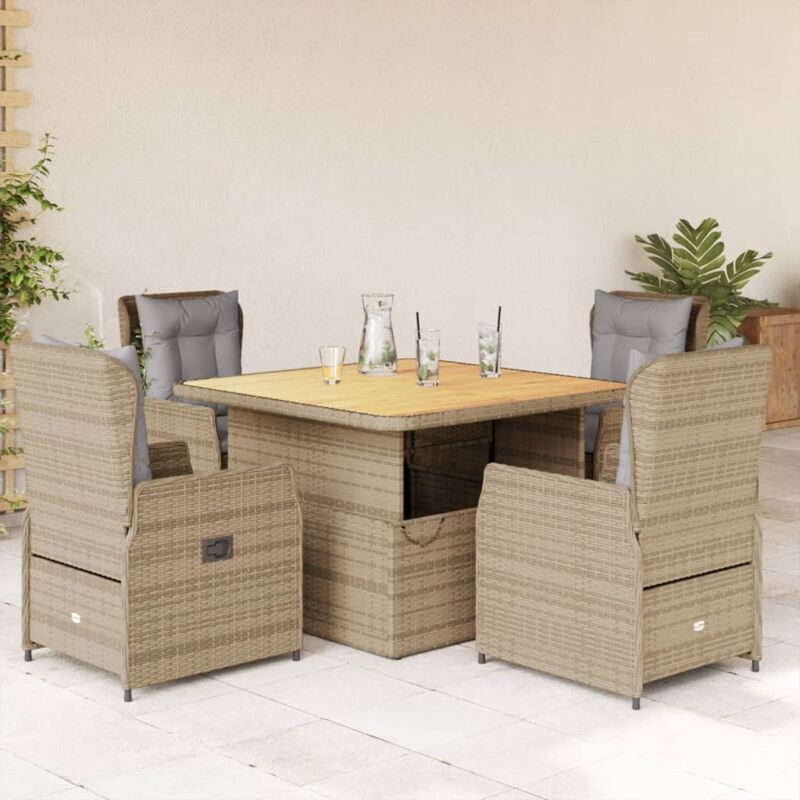 Ensemble à manger de jardin avec coussins 5pcs Beige poly rotin - Vidaxl