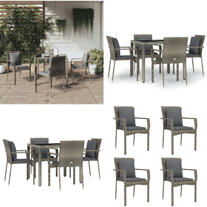Ensemble à manger de jardin 5 pcs coussins gris résine tressée - Salon De Jardin - Mobilier De Jardin - Set De Jardin - Table De Jardin - Chaises De