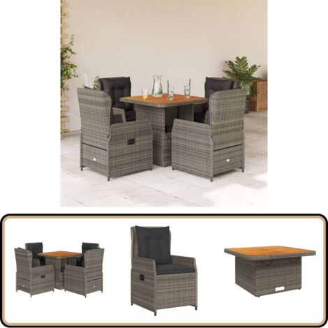 Ensemble à manger de jardin 5 pcs coussins gris résine tressée - Ensemble Salon De Jardin - Mobilier De Jardin - Table Extensible - Chaises Pliantes - Résine Tressée