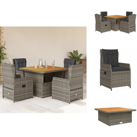 Ensemble à manger de jardin 5 pcs coussins gris résine tressée - Ensemble Salon De Jardin - Mobilier De Jardin - Table Extensible - Chaises Pliantes - Résine Tressée
