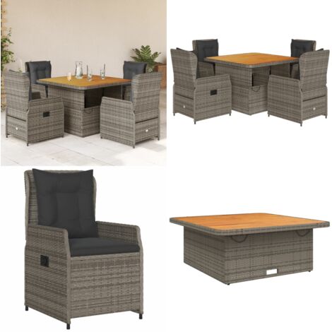 Ensemble à manger de jardin 5 pcs coussins gris résine tressée - Ensemble Salon De Jardin - Mobilier De Jardin - Table Extensible - Chaises Pliantes - Résine Tressée - Home & Living