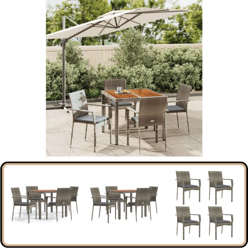 Ensemble à manger de jardin 5 pcs coussins gris résine tressée - Salon De Jardin - Mobilier De Jardin - Set De Jardin - Table De Jardin - Chaises De