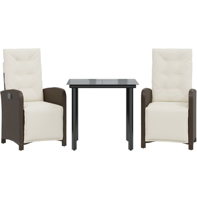 Vidaxl - Ensemble de bistro 3 pcs avec coussins marron résine tressée