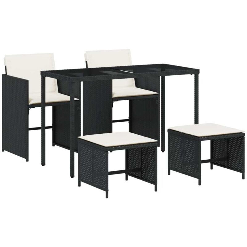Ensemble à manger de jardin coussins 5pcs Noir Résine tressée