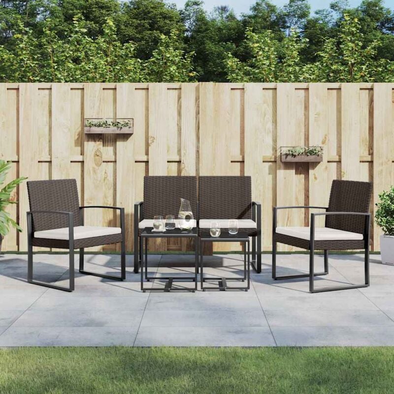 Ensemble à manger de jardin 5 pcs et coussins marron rotin PP