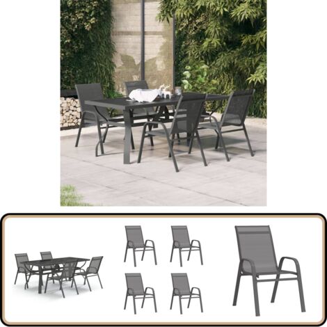 Ensemble à manger de jardin 5 pcs Gris et noir - Salon De Jardin - Meubles De Jardin - Set De Table - Table De Jardin - Chaises De Jardin