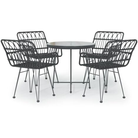 Ensemble à manger de jardin 5 pcs  Mobilier de jardin Noir Résine tressée