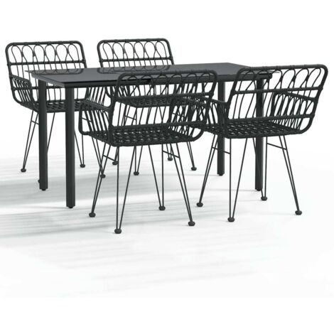 Ensemble à manger de jardin 5 pcs  Mobilier de jardin Noir Résine tressée