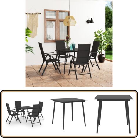 Ensemble à manger de jardin 5 pcs noir - Ensemble Salon De Jardin - Meuble De Jardin - Table Et Chaises - Table Basse - Set Repas Extérieur