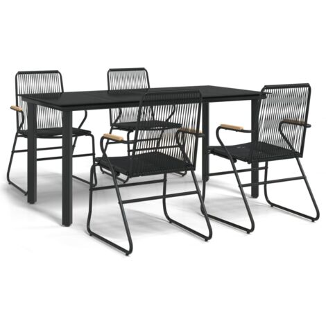 Ensemble à manger de jardin 5 pcs Noir Rotin PVC