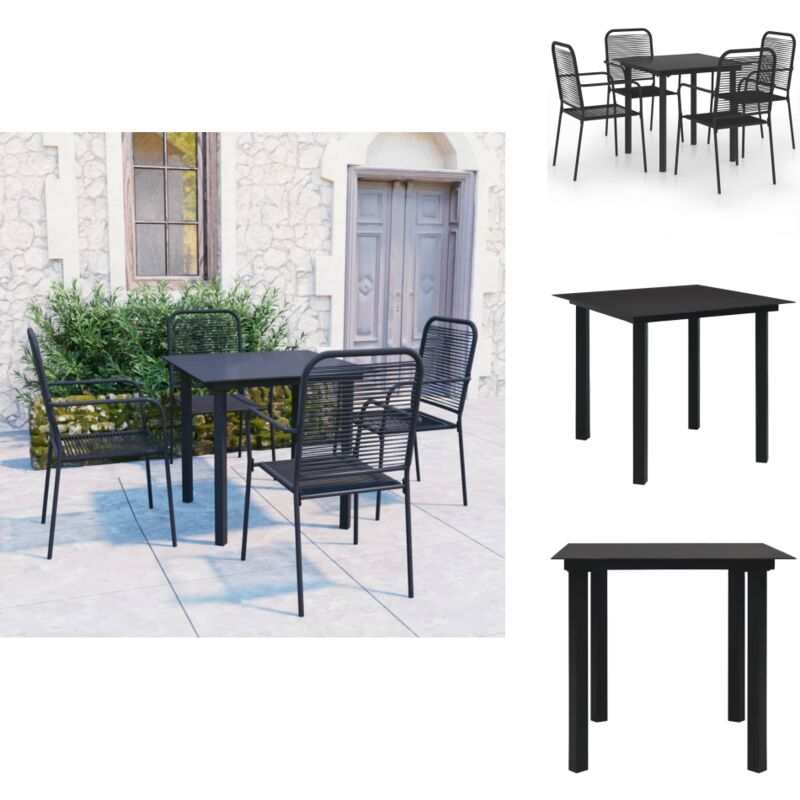 Ensemble à manger de jardin 5 pcs noir verre et acier - Ensemble Salon De Jardin - Mobilier De Jardin - Table Et Chaises De Jardin - Set Repas