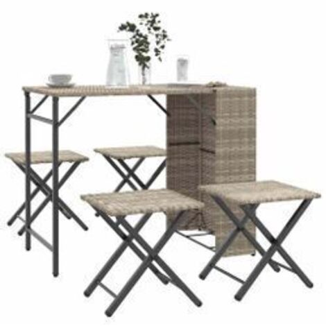 Ensemble à manger de jardin 5 pcs pliable gris clair poly rotin
