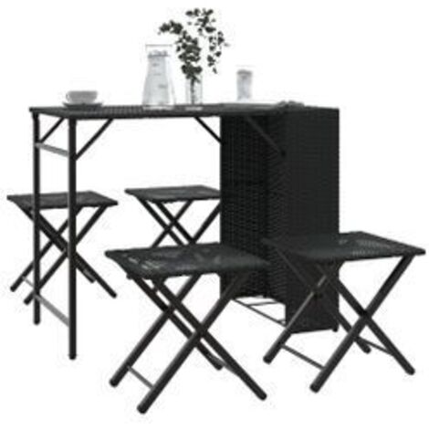 Ensemble à manger de jardin 5 pcs pliable noir résine tressée