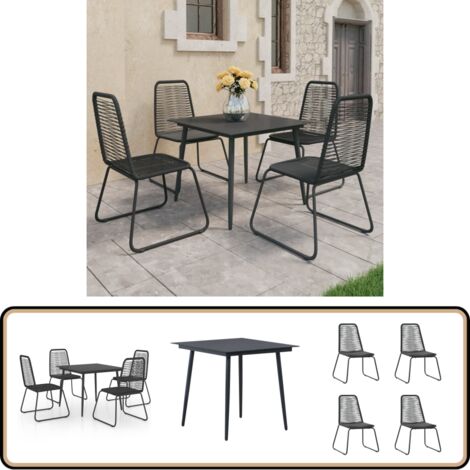 Ensemble à manger de jardin 5 pcs PVC résine tressée noir - Ensemble Salon De Jardin - Meuble De Jardin - Table Et Chaises - Table Basse - Set Repas Extérieur