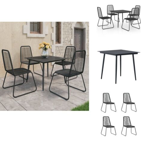 Ensemble à manger de jardin 5 pcs PVC résine tressée noir - Ensemble Salon De Jardin - Meuble De Jardin - Table Et Chaises - Table Basse - Set Repas Extérieur