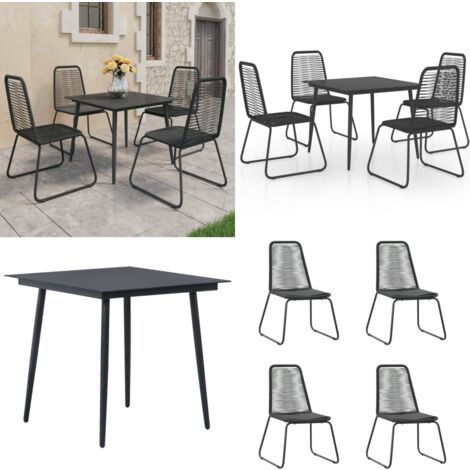 Ensemble à manger de jardin 5 pcs PVC résine tressée noir - Ensemble Salon De Jardin - Meuble De Jardin - Table Et Chaises - Table Basse - Set Repas Extérieur - Home & Living