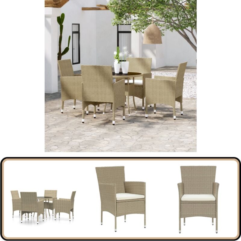 Ensemble à manger de jardin 5 pcs Résine tressée Beige - Ensemble Salon De Jardin - Mobilier De Jardin - Table Et Chaises De Jardin - Set Repas