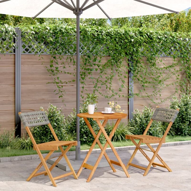 Ensemble de bistro 3 pcs gris résine tressée et bois massif Vidaxl