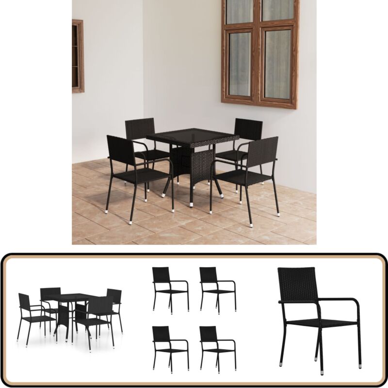 Ensemble à manger de jardin 5 pcs Résine tressée Noir - Salon De Jardin - Mobilier De Jardin - Set De Table - Meubles De Jardin - Table Et Chaises