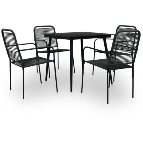 Ensemble à manger de jardin 5 pcs-Salon de jardin-Ensemble repas d'extérieur Corde en coton et acier Noir 698897
