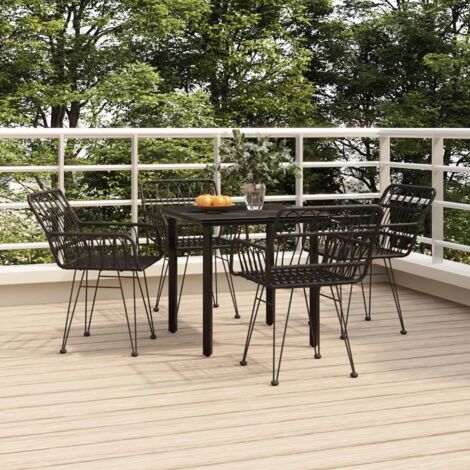 Ensemble à manger de jardin 5 pcs-Salon de jardin-Ensemble repas d'extérieur Noir Résine tressée 352601