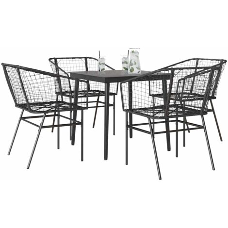 Ensemble à manger de jardin 5 pcs-Salon de jardin-Ensemble repas d'extérieur noir résine tressée verre 365932