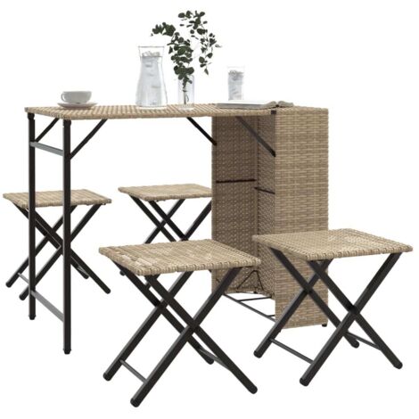 Ensemble à manger de jardin 5 pcs-Salon de jardin-Ensemble repas d'extérieur pliable beige résine tressée 826599