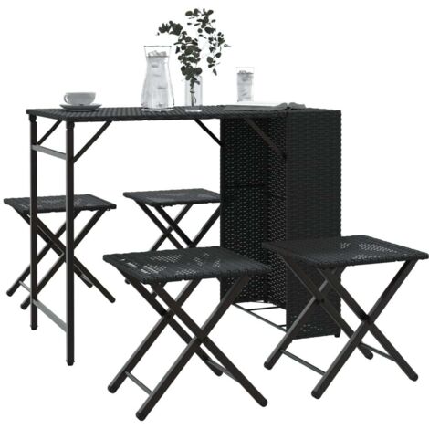 Ensemble à manger de jardin 5 pcs-Salon de jardin-Ensemble repas d'extérieur pliable noir résine tressée 893223