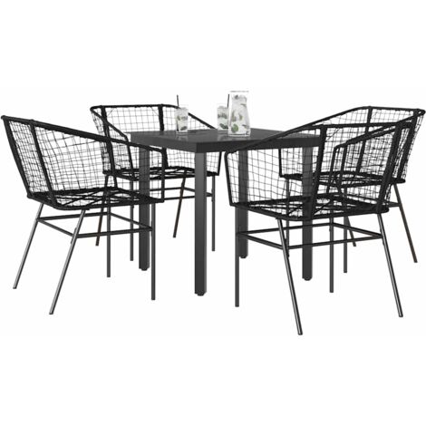 Ensemble à manger de jardin 5 pcs-Salon de jardin noir résine tressée verre 670518