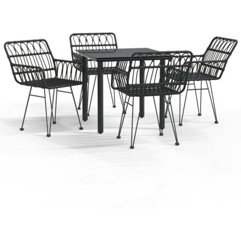 Ensemble à manger de jardin 5 pcs，Salon de jardin Noir Résine tressée CFW68826