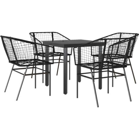 Ensemble à manger de jardin 5 pcs，Salon de jardin noir résine tressée verre CFW46959