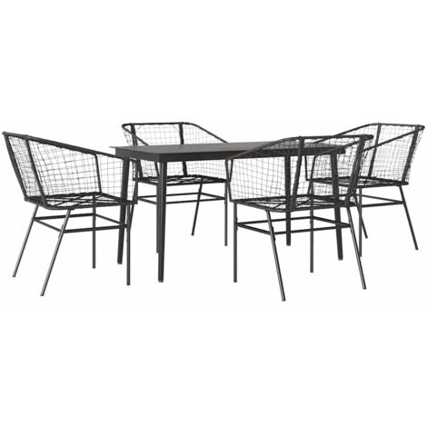 Ensemble à manger de jardin 5 pcs，Salon de jardin noir résine tressée verre CFW62536